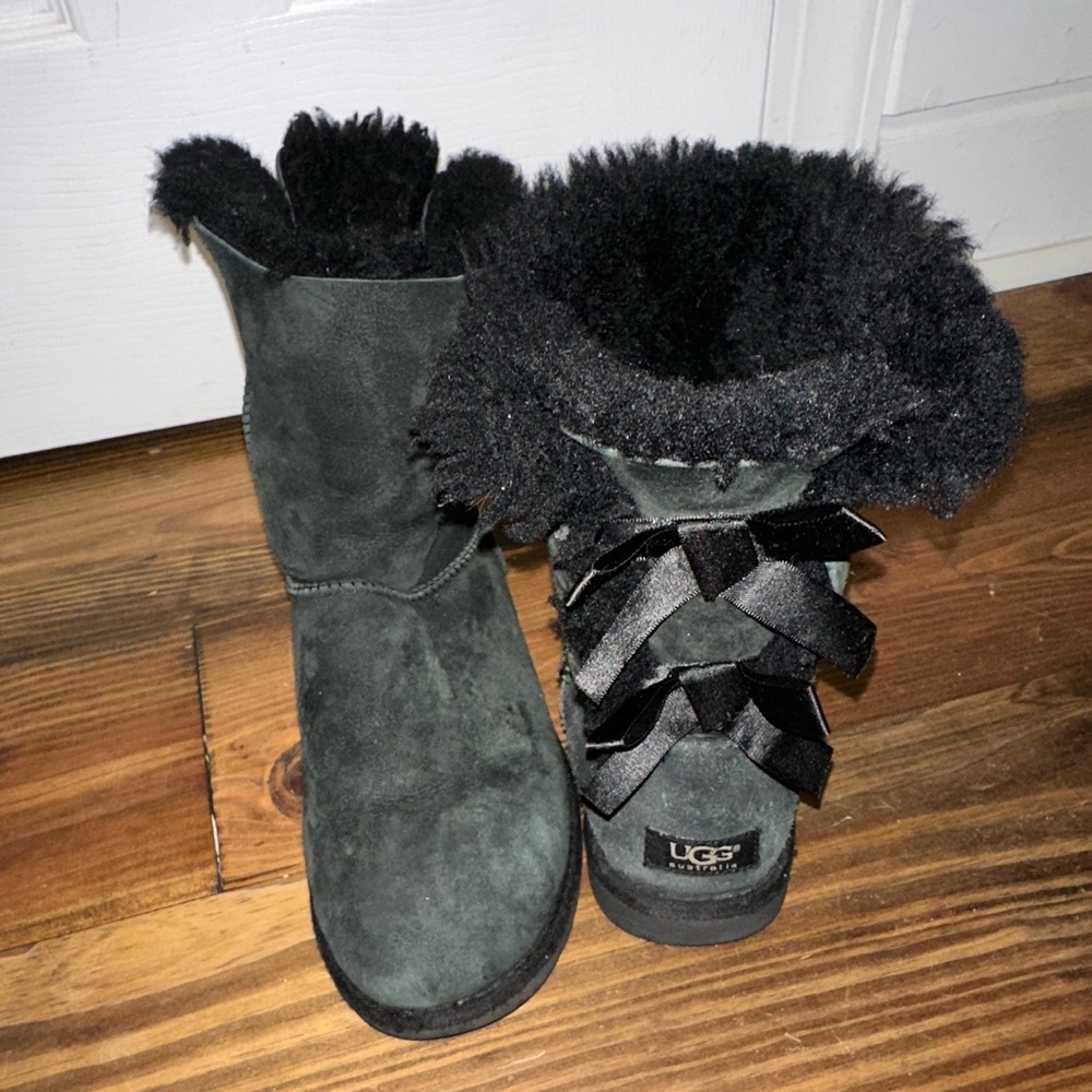 UGG Charcoal Suede Boots with Black Fur